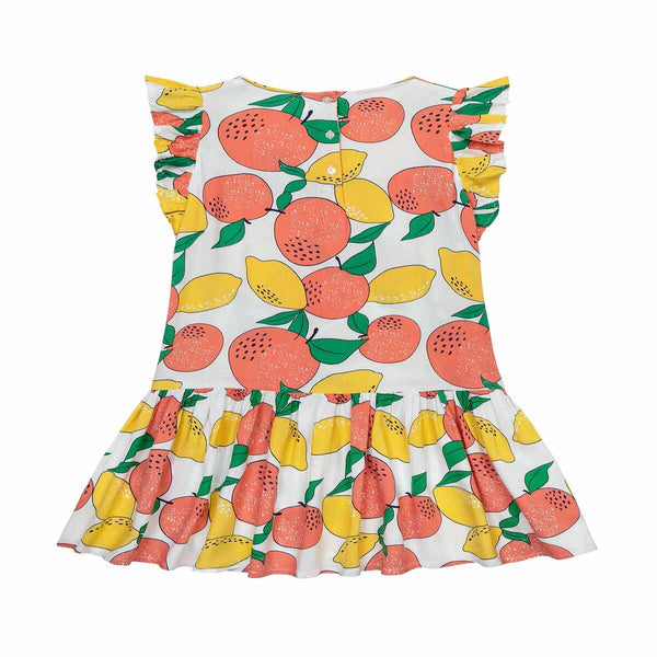 Vestido para niña fresco estampado frutas manga sisa en pliegue