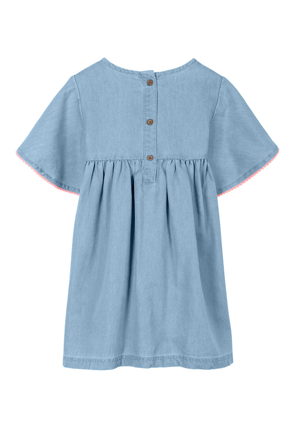 Vestido para niña azul con bordado manga corta