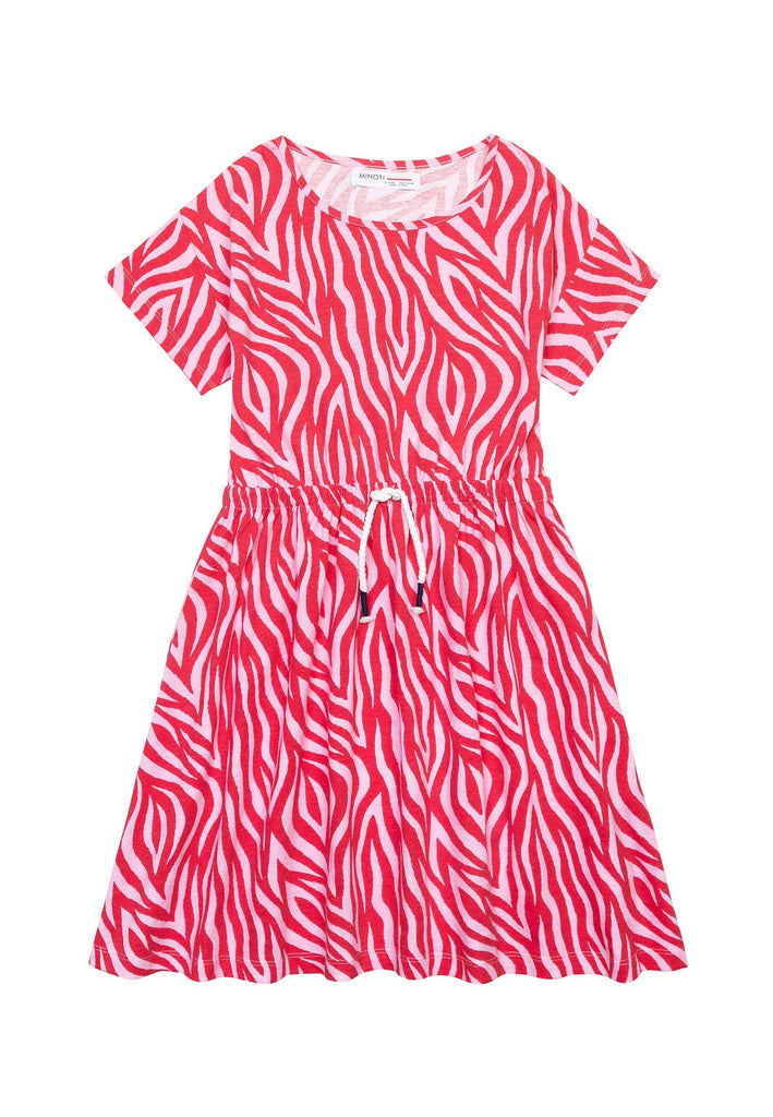Vestido de niña Rojo estampado zebra con lazo ajustable en la cintura