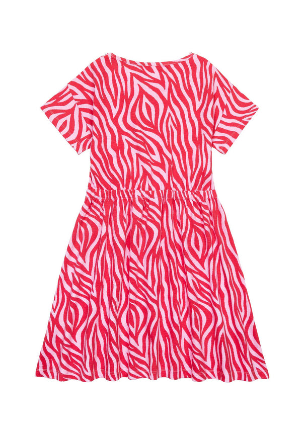 Vestido de niña Rojo estampado zebra con lazo ajustable en la cintura