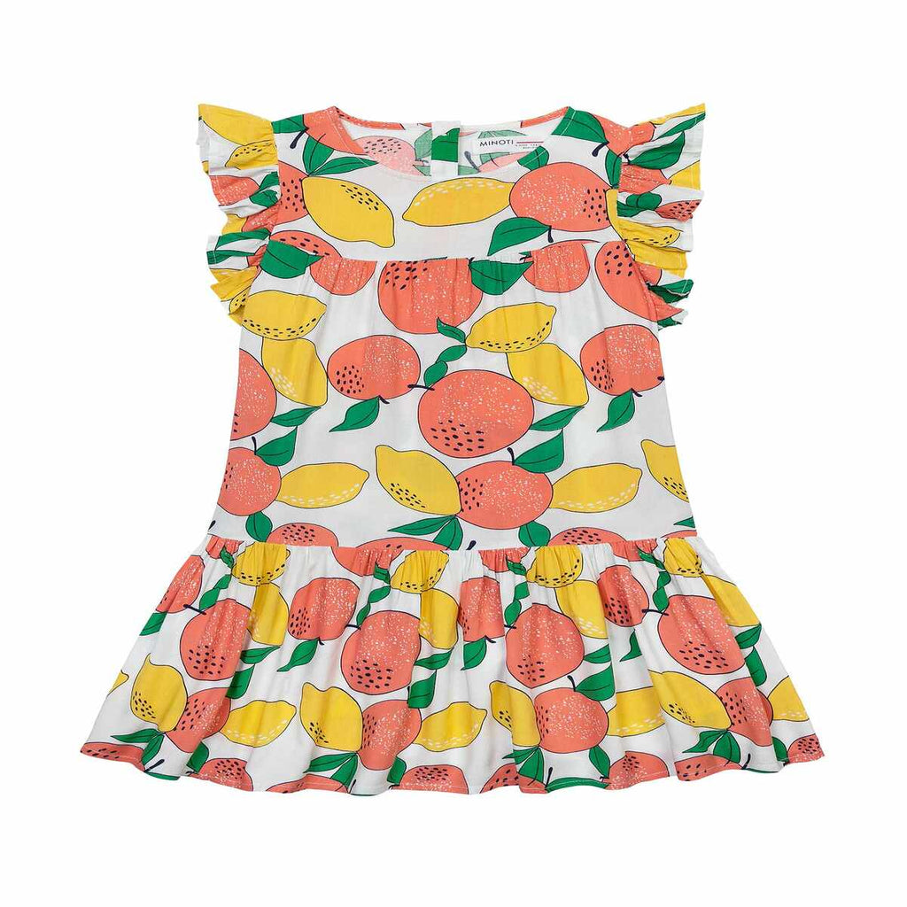 Vestido para niña fresco estampado frutas manga sisa en pliegue