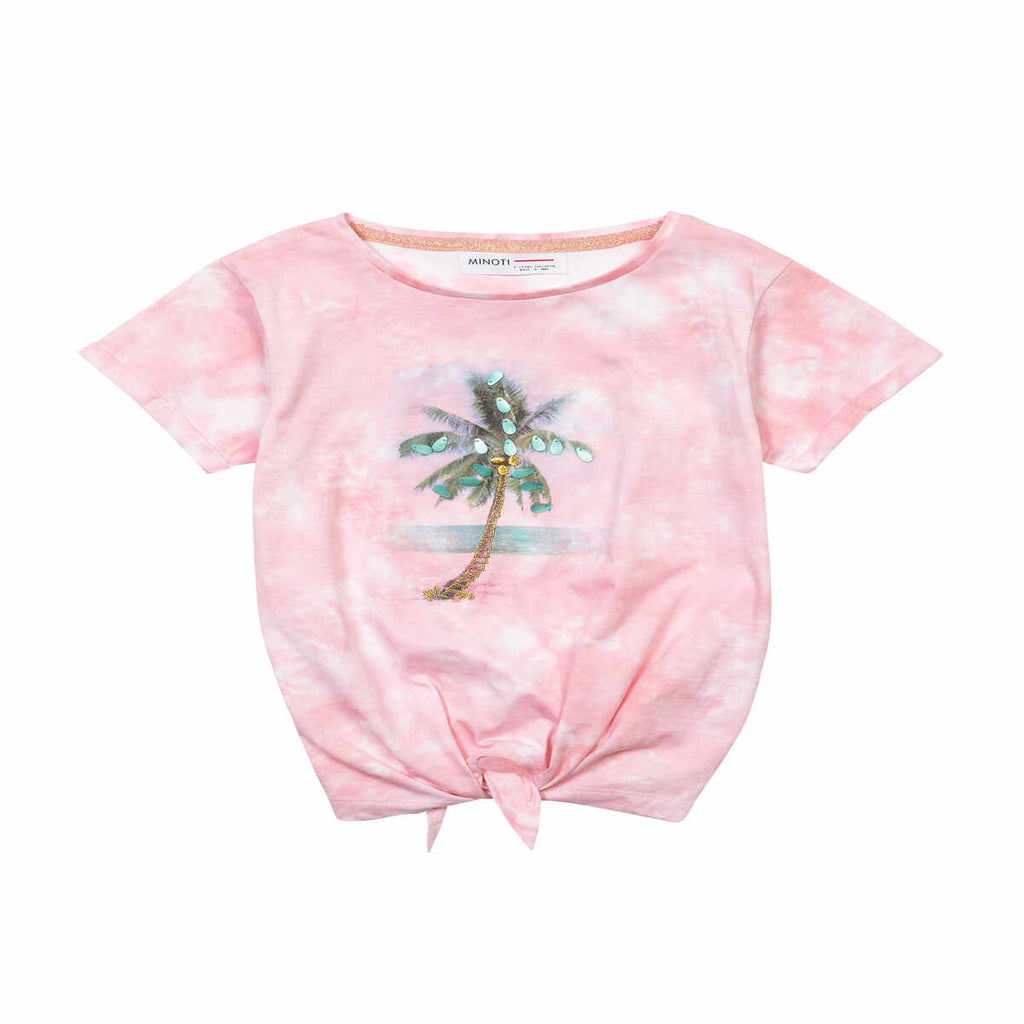 Camiseta para niña rosada de palmera